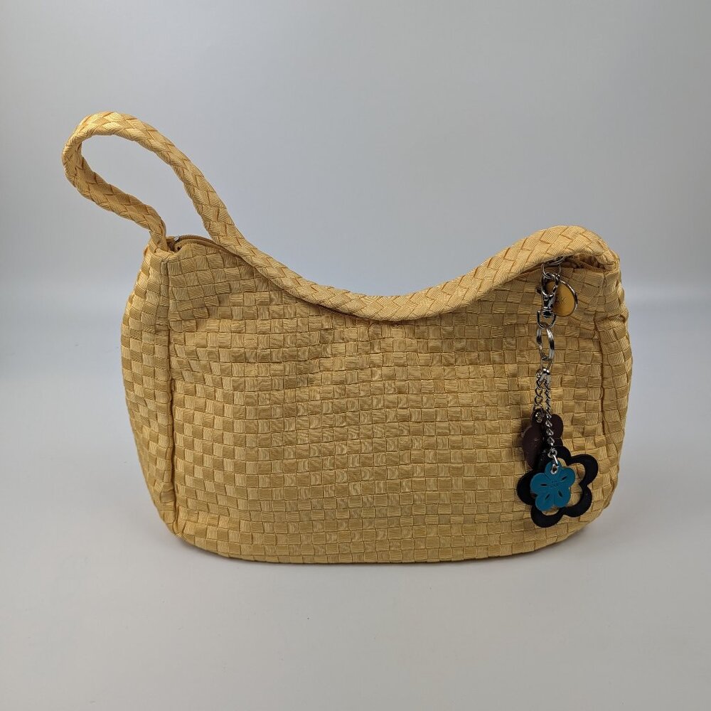 The Sak Woven Boho Shoulder Bag Yellow Purse Flower Bag Charm